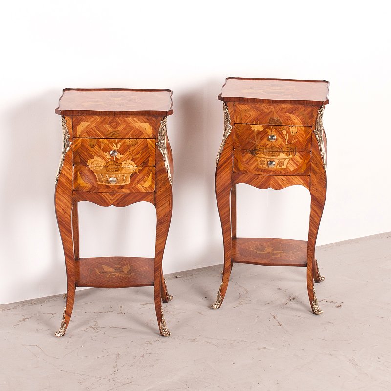 Superb Quality Pair of French Marquetry Bedside Tables