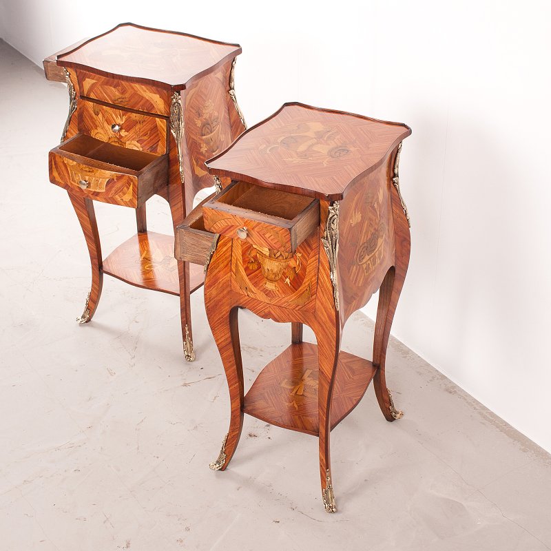 Superb Quality Pair of French Marquetry Bedside Tables