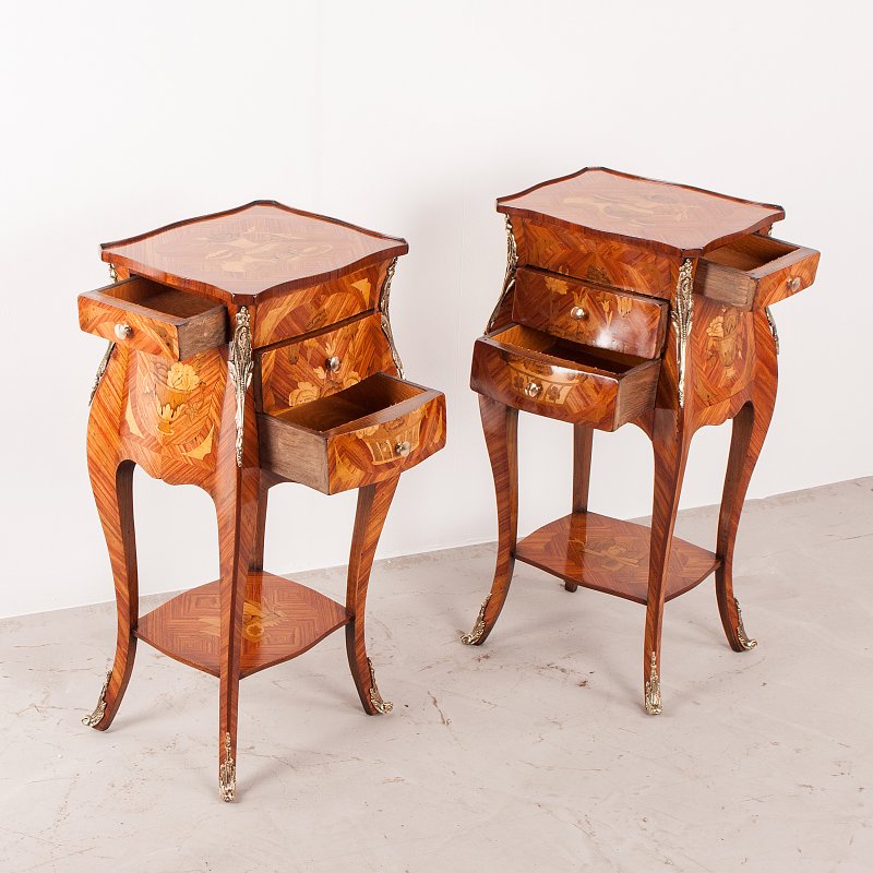 Superb Quality Pair of French Marquetry Bedside Tables