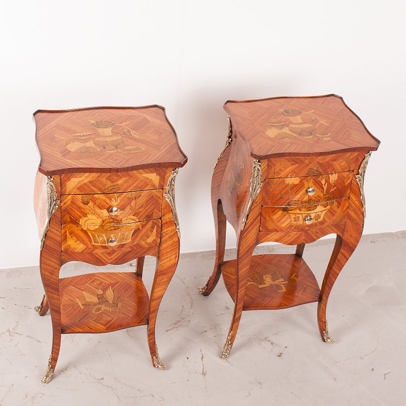 Superb Quality Pair of French Marquetry Bedside Tables