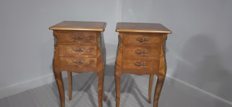 Pair French Bedside Lamp Chests of Drawers