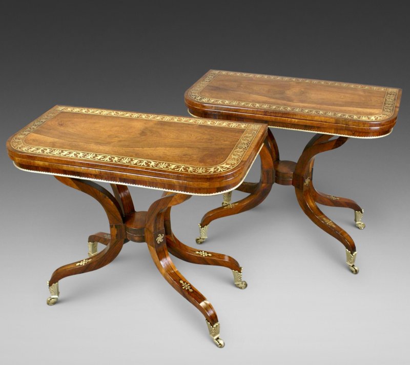 A Fine Pair Regency Rosewood Card Tables Attributed To George Oakley