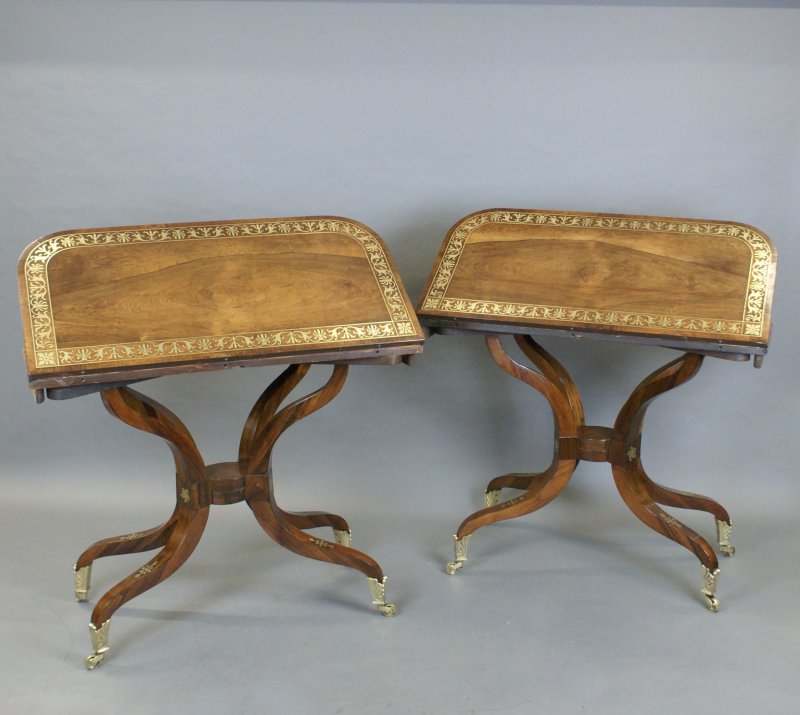 A Fine Pair Regency Rosewood Card Tables Attributed To George Oakley