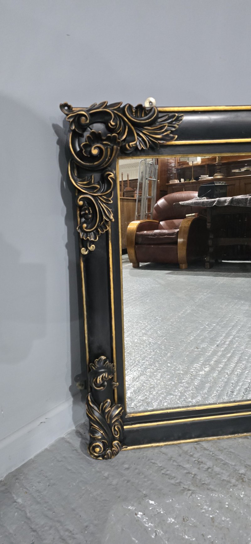 Super Ebonised and Gilt Overmantle Mirror