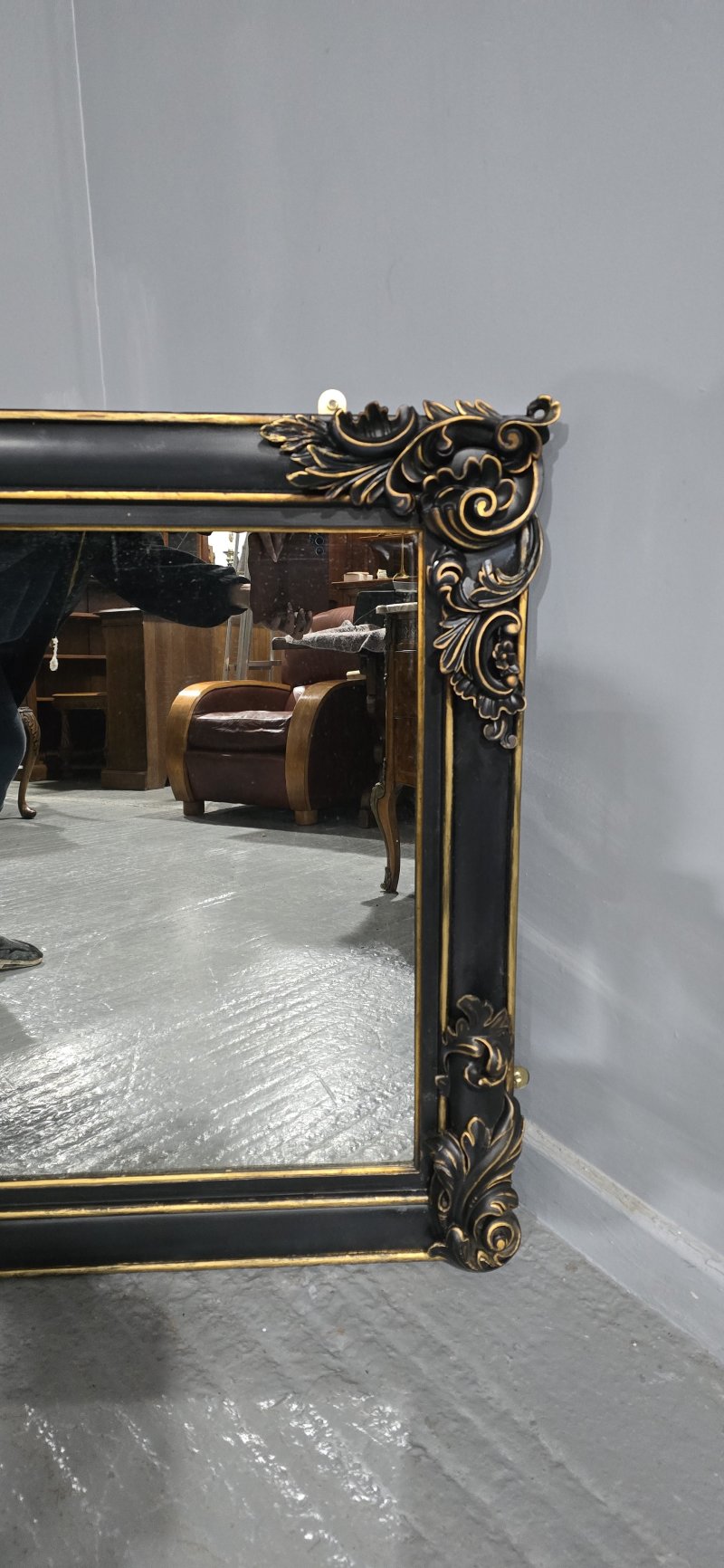 Super Ebonised and Gilt Overmantle Mirror