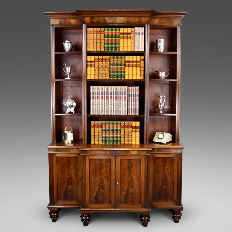 A Very Unusual & Dimunitive Mahogany Breakfront Bookcase
