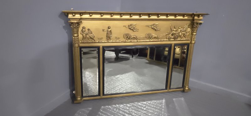 Superb Regency Triptych Gilt Overmantle Mirror