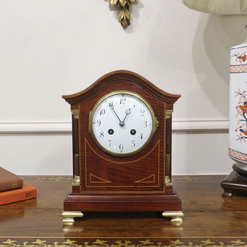 French Belle Epoque Mahogany Mantel Clock by Japy Freres