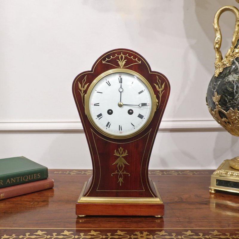 French Art Nouveau Mahogany Mantel Clock
