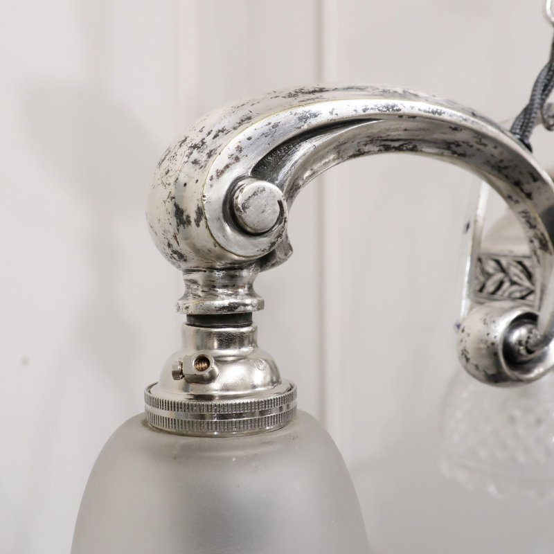 Edwardian Silver Chandelier with Crystal Shades Attributed to Osler