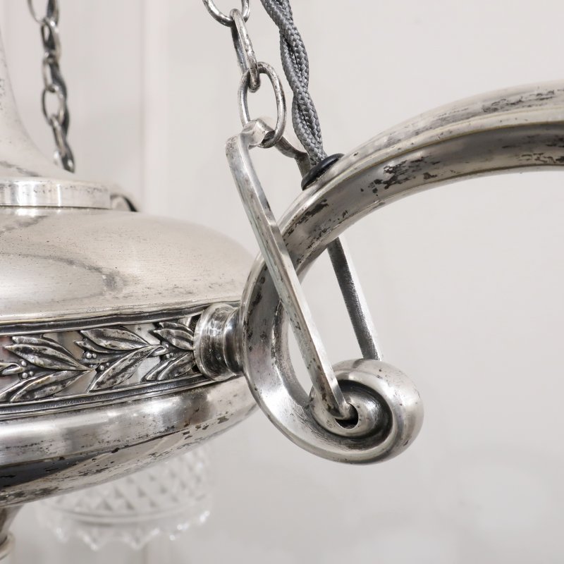 Edwardian Silver Chandelier with Crystal Shades Attributed to Osler