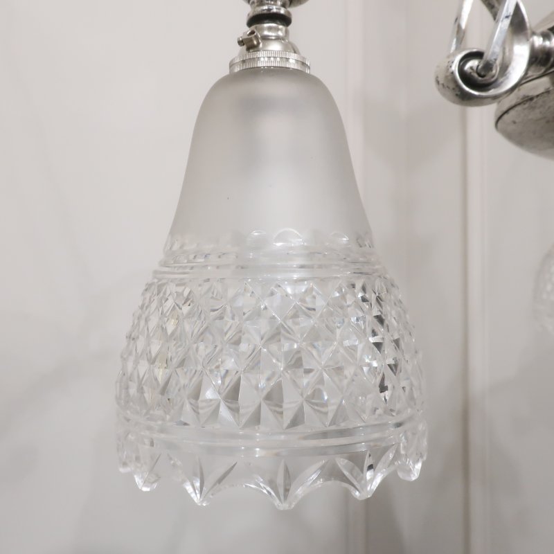 Edwardian Silver Chandelier with Crystal Shades Attributed to Osler