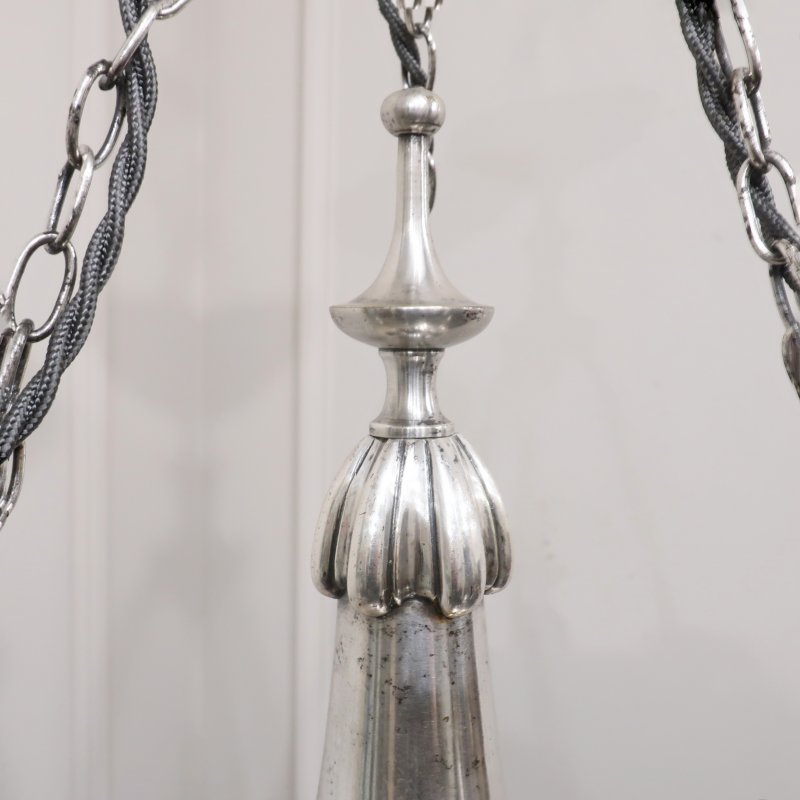 Edwardian Silver Chandelier with Crystal Shades Attributed to Osler