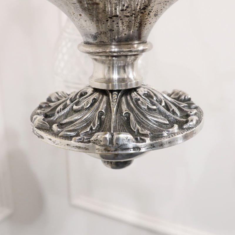 Edwardian Silver Chandelier with Crystal Shades Attributed to Osler