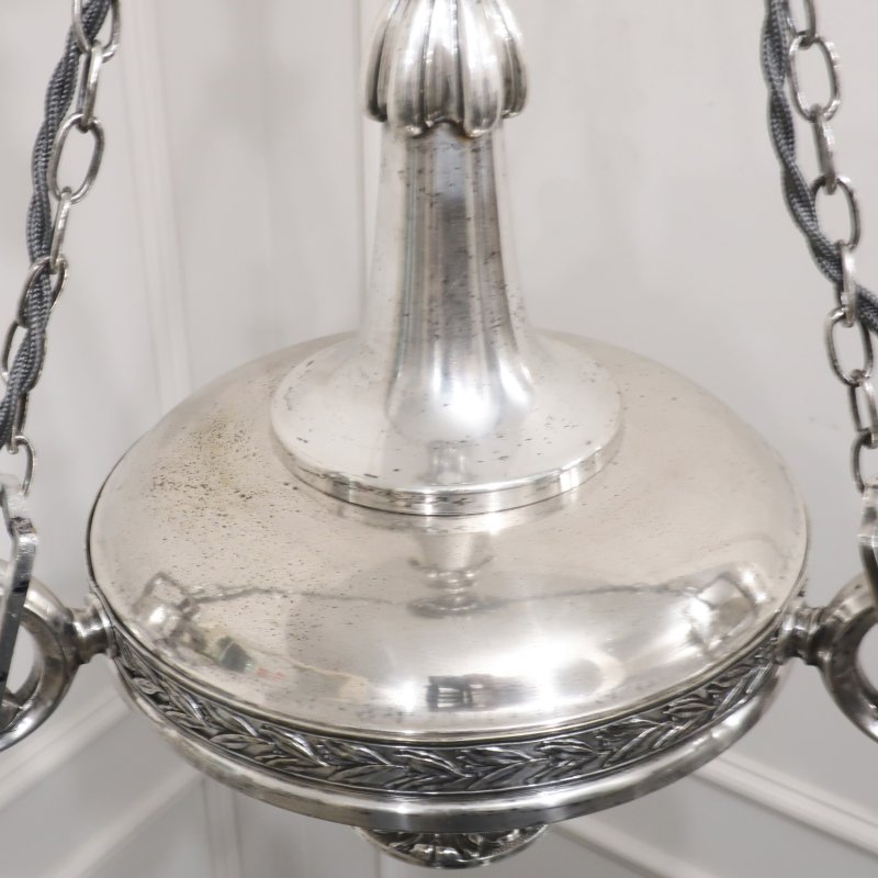 Edwardian Silver Chandelier with Crystal Shades Attributed to Osler