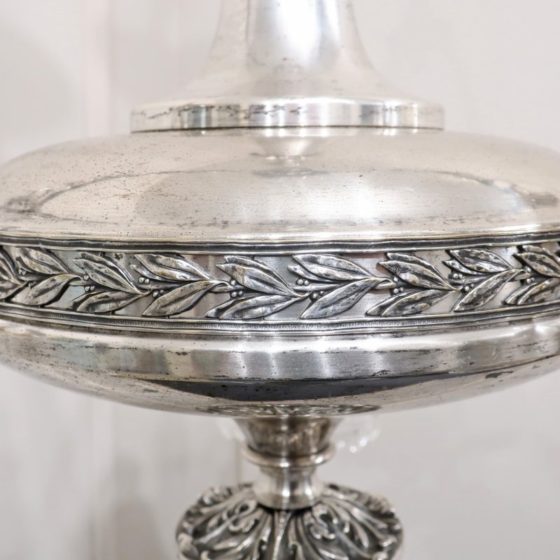 Edwardian Silver Chandelier with Crystal Shades Attributed to Osler