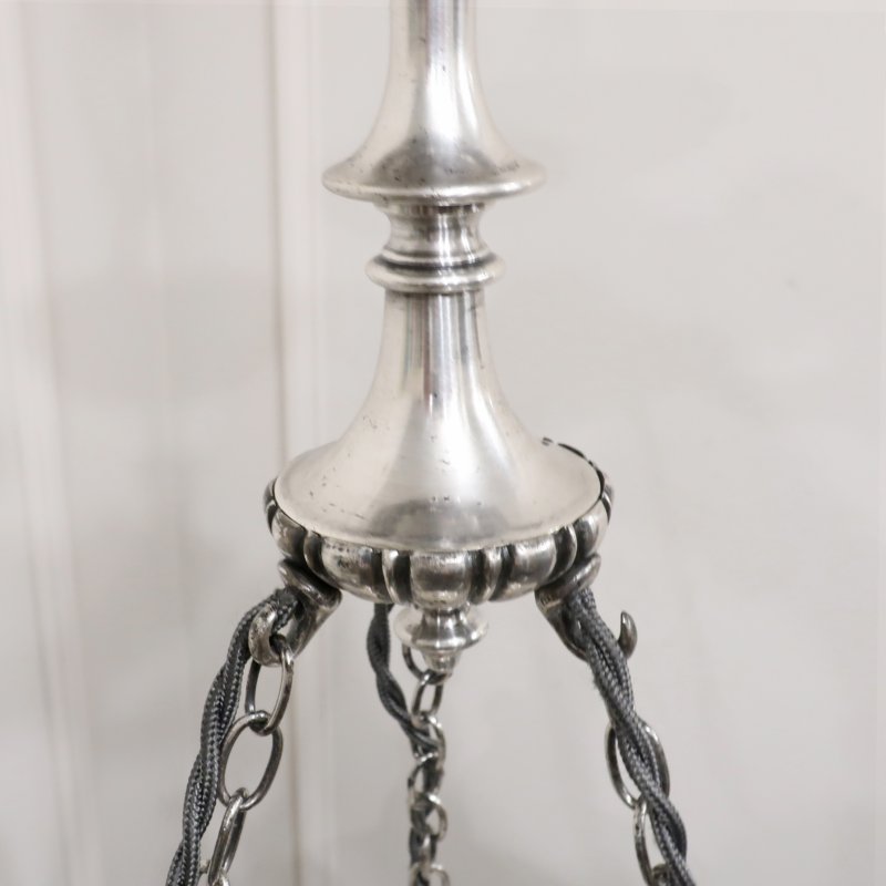 Edwardian Silver Chandelier with Crystal Shades Attributed to Osler