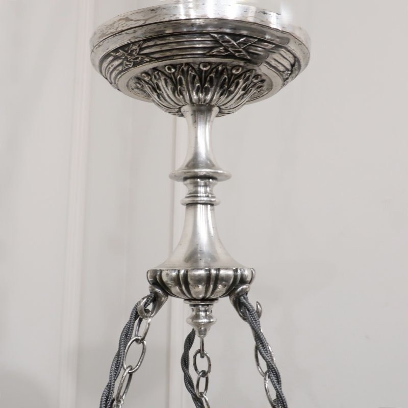 Edwardian Silver Chandelier with Crystal Shades Attributed to Osler