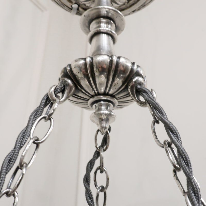 Edwardian Silver Chandelier with Crystal Shades Attributed to Osler