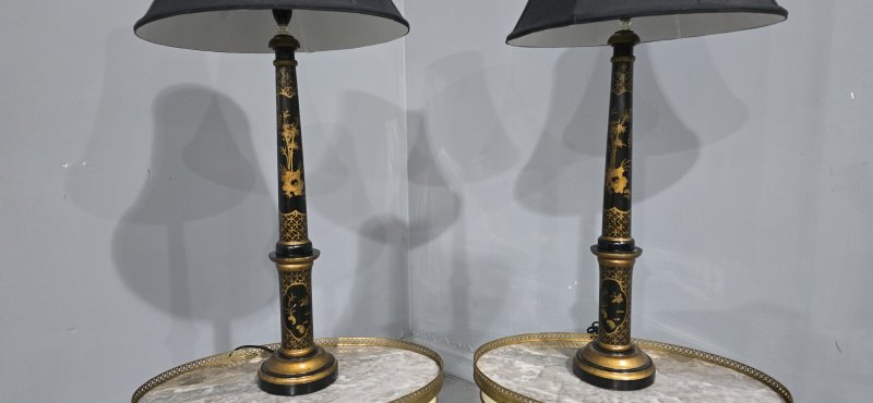 Pair Laquered Table Lamps