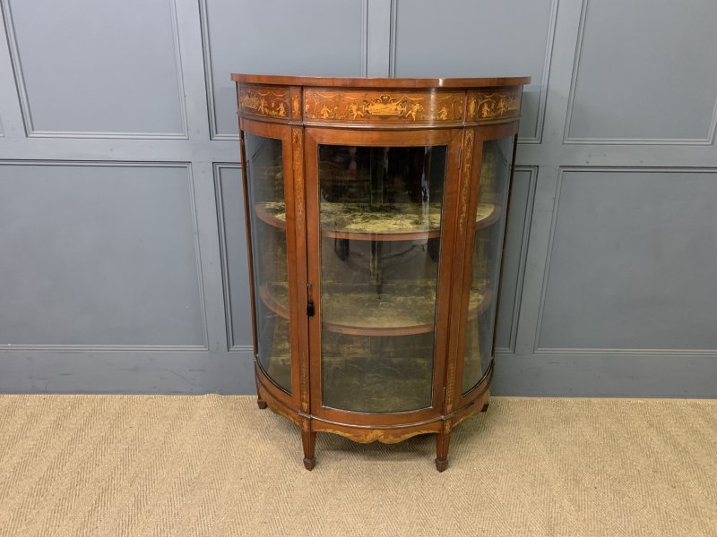 Inlaid Bow Fronted Display Cabinet