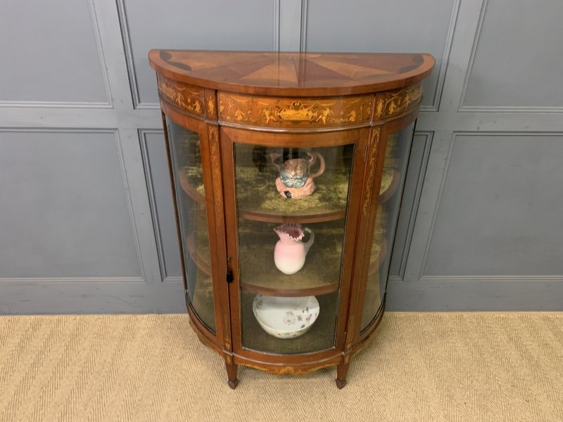 Inlaid Bow Fronted Display Cabinet