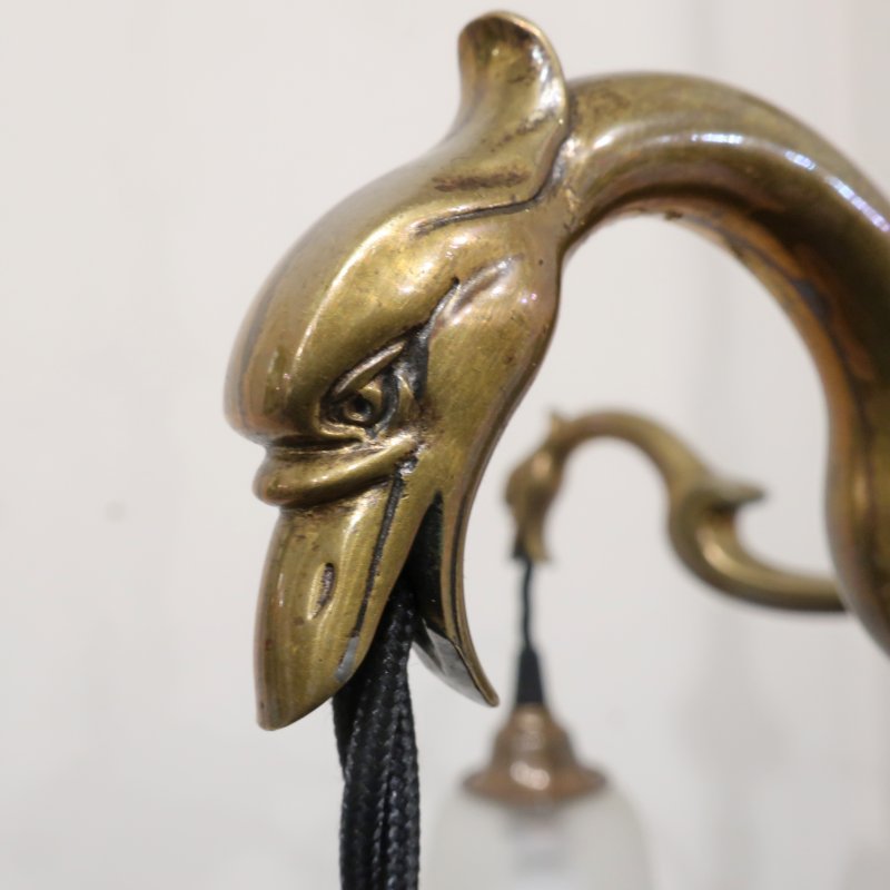 Art Nouveau Cast Bronze Chandelier with Glass Shades