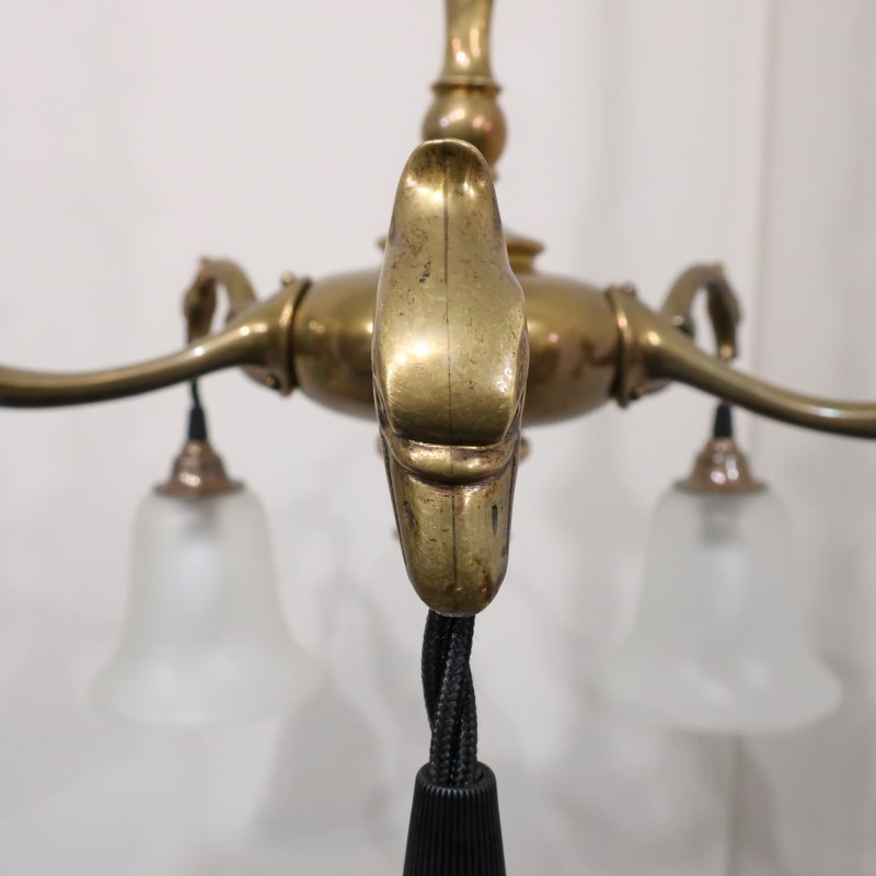 Art Nouveau Cast Bronze Chandelier with Glass Shades