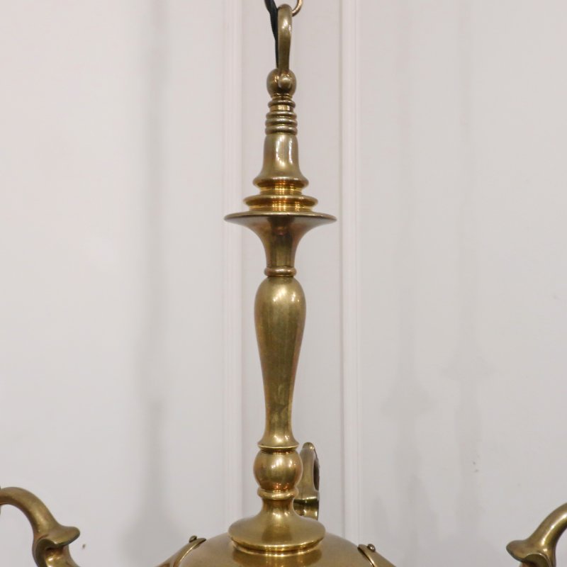 Art Nouveau Cast Bronze Chandelier with Glass Shades