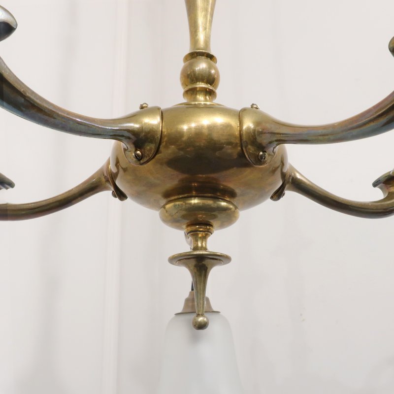 Art Nouveau Cast Bronze Chandelier with Glass Shades