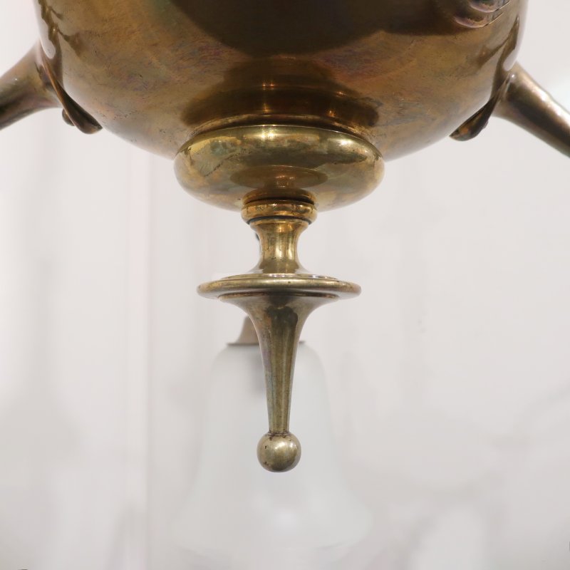 Art Nouveau Cast Bronze Chandelier with Glass Shades