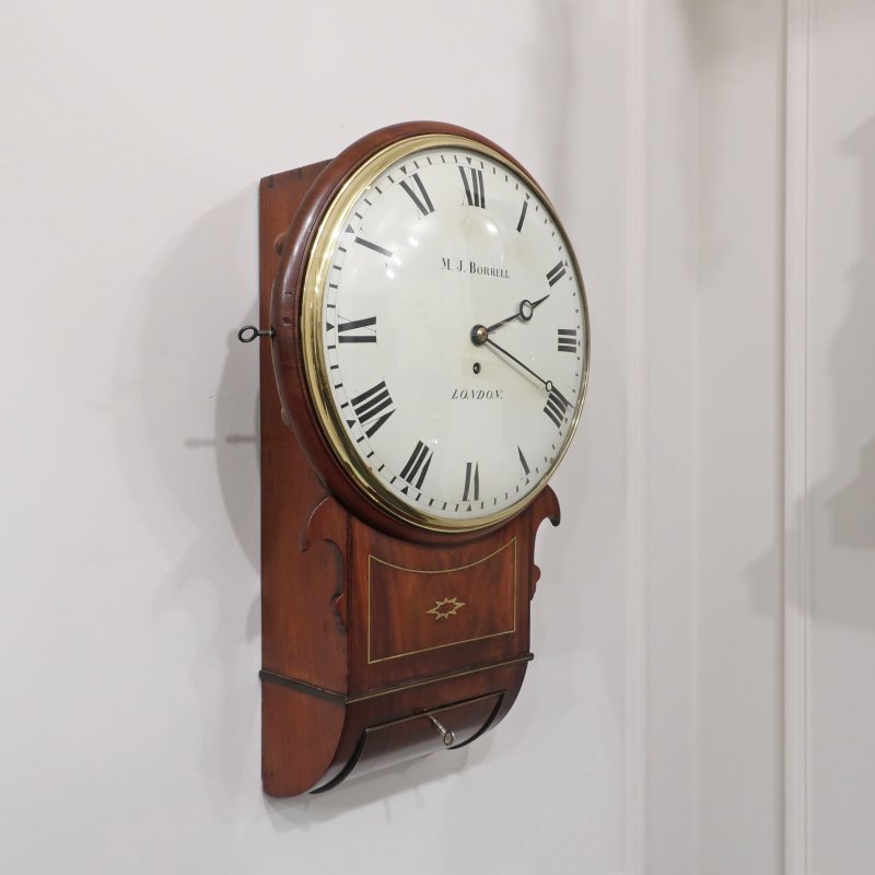Georgian Mahogany Drop Dial Wall Clock by Borrell of London