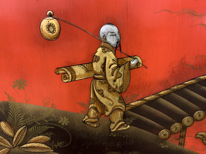 Red Lacquered Chinoiserie Cabinet on Stand