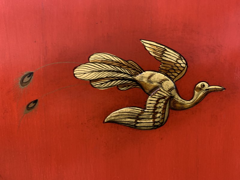 Red Lacquered Chinoiserie Cabinet on Stand