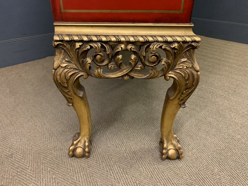 Red Lacquered Chinoiserie Cabinet on Stand
