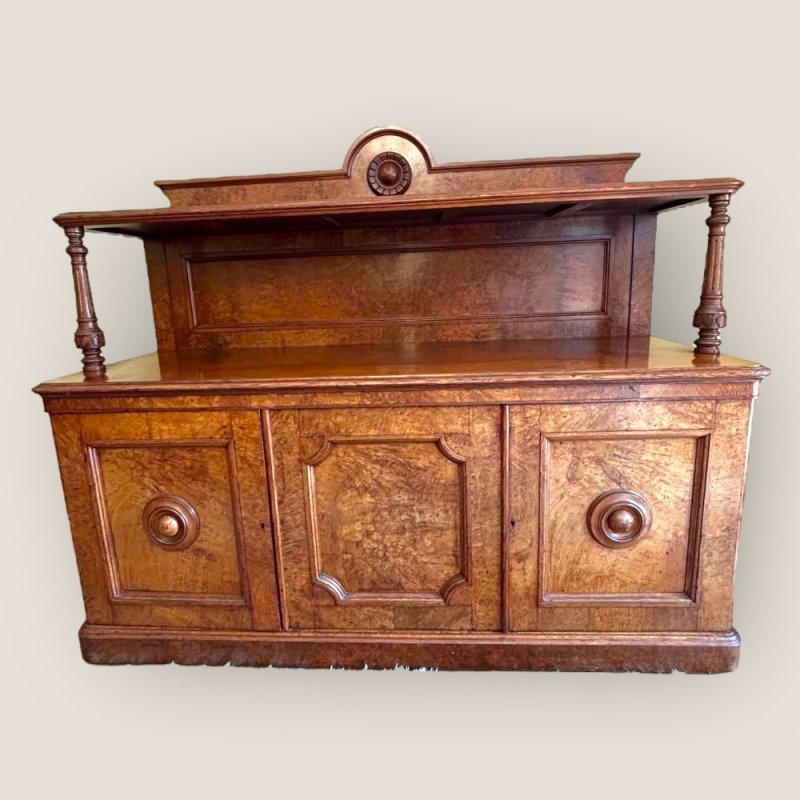Antique English Victorian Pollard Oak 3 Door Buffet Sideboard With Top Shelf