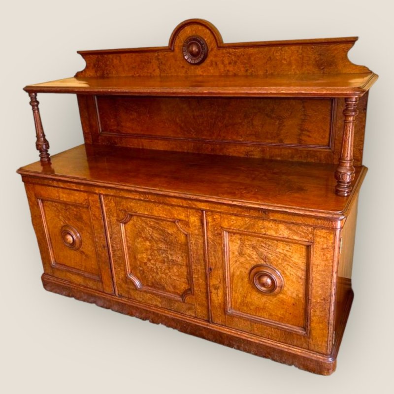 Antique English Victorian Pollard Oak 3 Door Buffet Sideboard With Top Shelf