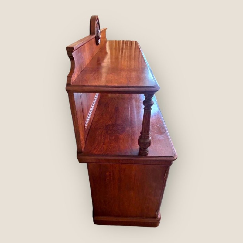 Antique English Victorian Pollard Oak 3 Door Buffet Sideboard With Top Shelf