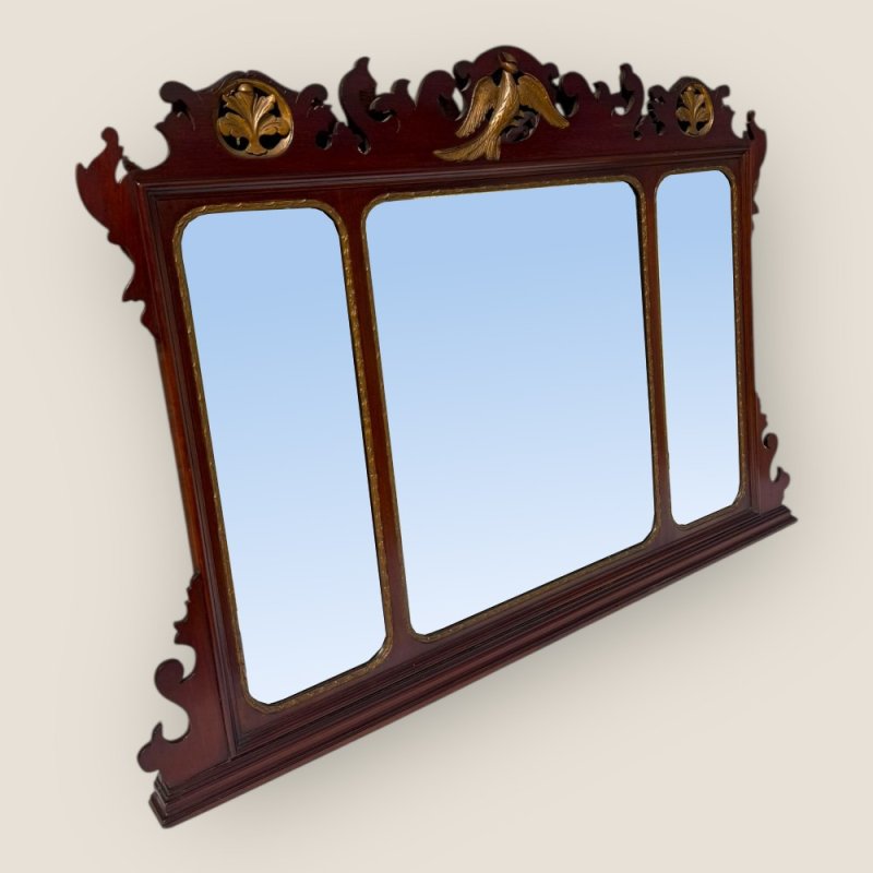 Antique 19th Century Chippendale Style Carved Mahogany & Gilt Wall Mirror