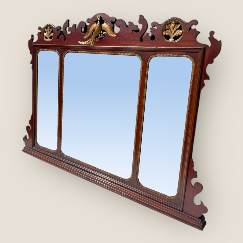 Antique 19th Century Chippendale Style Carved Mahogany & Gilt Wall Mirror