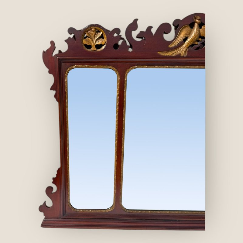 Antique 19th Century Chippendale Style Carved Mahogany & Gilt Wall Mirror