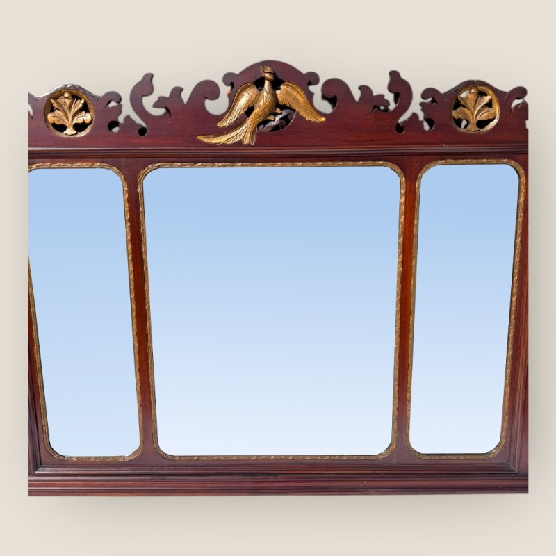 Antique 19th Century Chippendale Style Carved Mahogany & Gilt Wall Mirror