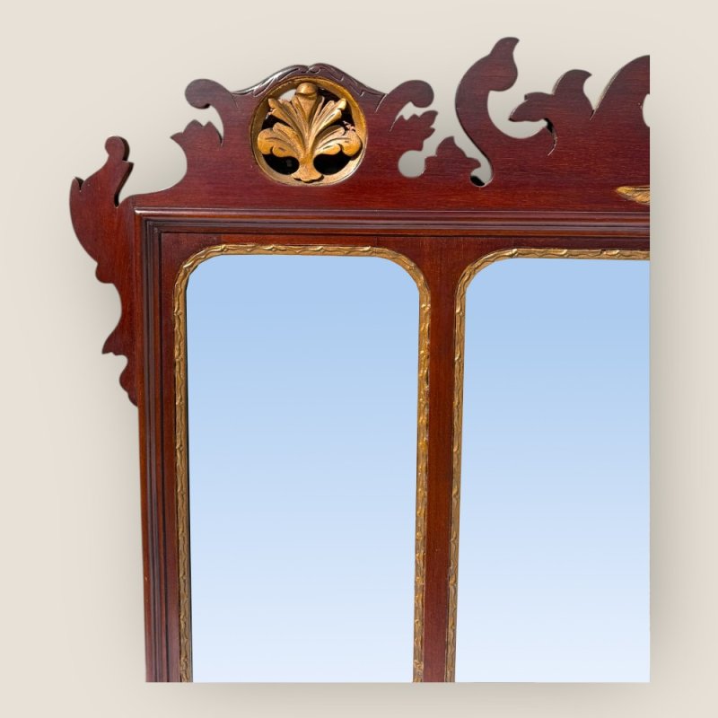 Antique 19th Century Chippendale Style Carved Mahogany & Gilt Wall Mirror