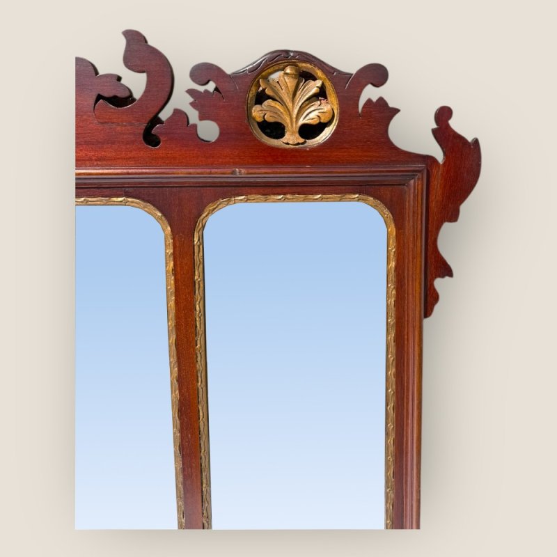 Antique 19th Century Chippendale Style Carved Mahogany & Gilt Wall Mirror