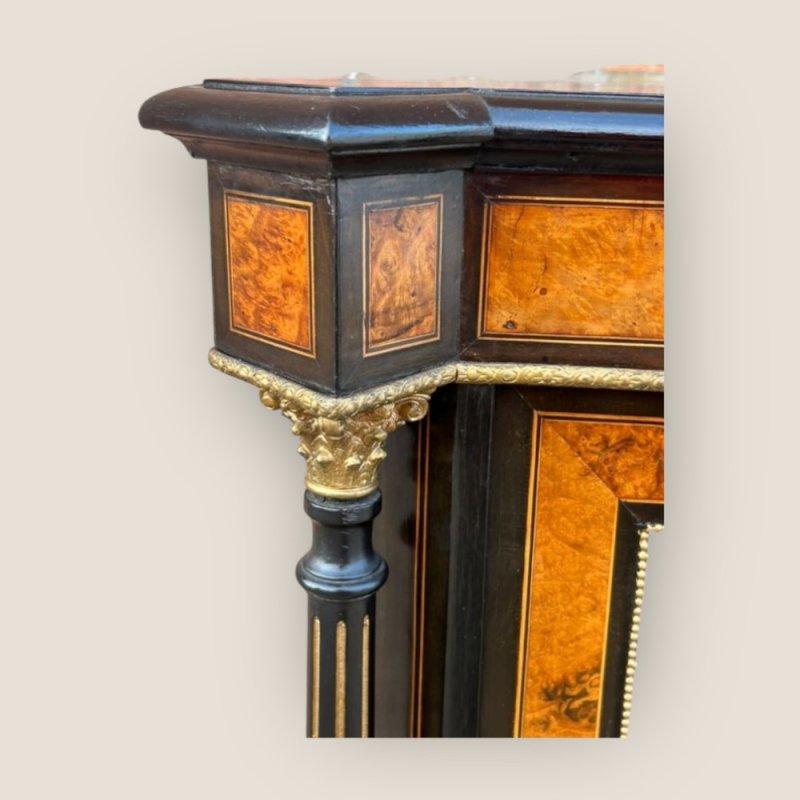 Victorian Aesthetic Movement Amboyna & Ebonised Glass Double Door Pier Cabinet