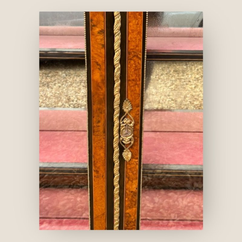 Victorian Aesthetic Movement Amboyna & Ebonised Glass Double Door Pier Cabinet