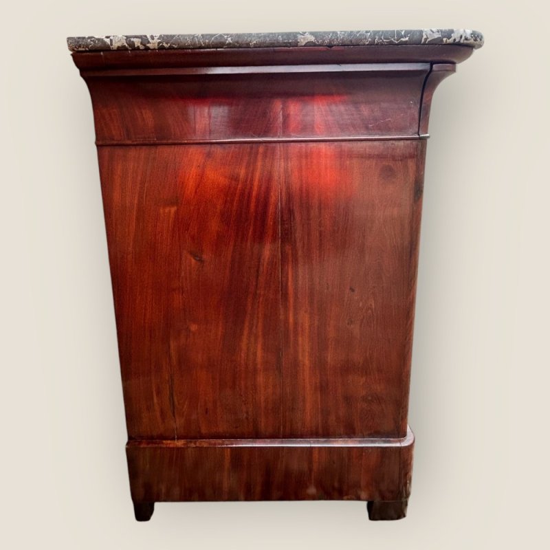 Antique 19th Century French Flame Mahogany & Brass Handled Marble Topped Commode