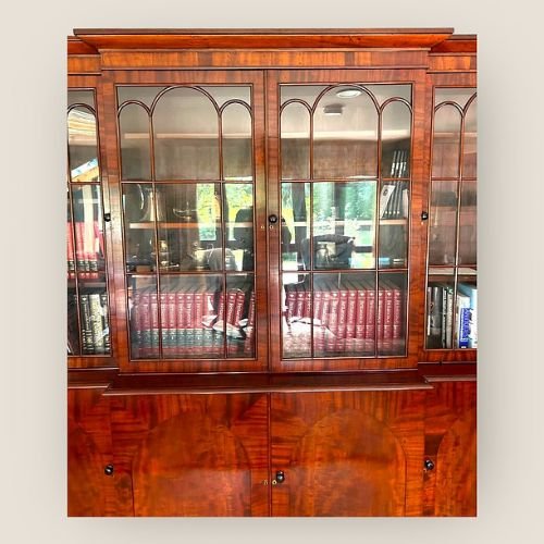 Large Antique William IV Mahogany Breakfront Library Bookcase With Cupboards
