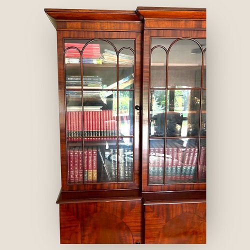 Large Antique William IV Mahogany Breakfront Library Bookcase With Cupboards