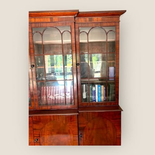 Large Antique William IV Mahogany Breakfront Library Bookcase With Cupboards